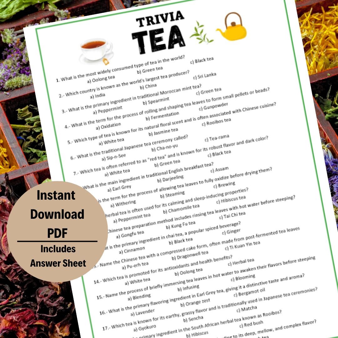 Tea Trivia Tea Time Trivia Tea Trivia Game Tea Trivia Quiz Printable