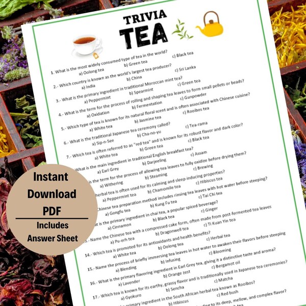 Tea Trivia | Tea Time Trivia | Tea Trivia Game | Tea Trivia Quiz | Printable Games | Printable Tea Trivia | Drink Trivia