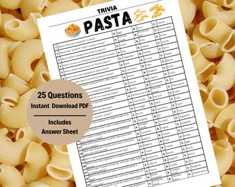Pasta Trivia Game: Fun Family Dinner Party Quiz (PDF Download)