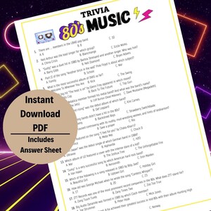 80er-Jahre-Musik-Trivia, 1980er-Musik, Musik-Trivia-Nacht, 80er-Popkultur, 80er-Quiz, Musik-Trivia, Spieleabend, Dekaden-Trivia, Quizspiel