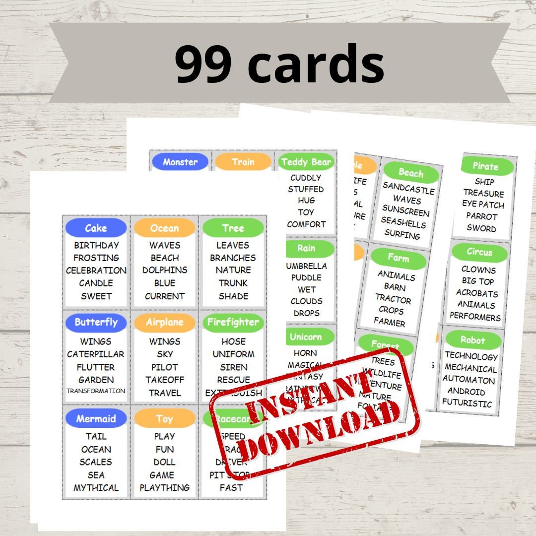 Taboo Game for Kids Printable Kid Taboo Cards Kid Birthday Party Games Printable Games for Kids ...