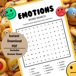Easy Emotions Word Search Printable | Word Search Book | Word Search Game | Word Search for Bathroom | Word Search for Kids | Printable Game