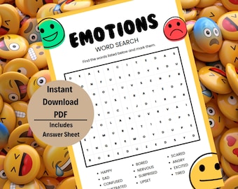 Recherche de mots sur les émotions : jeu amusant à imprimer pour les enfants (PDF)