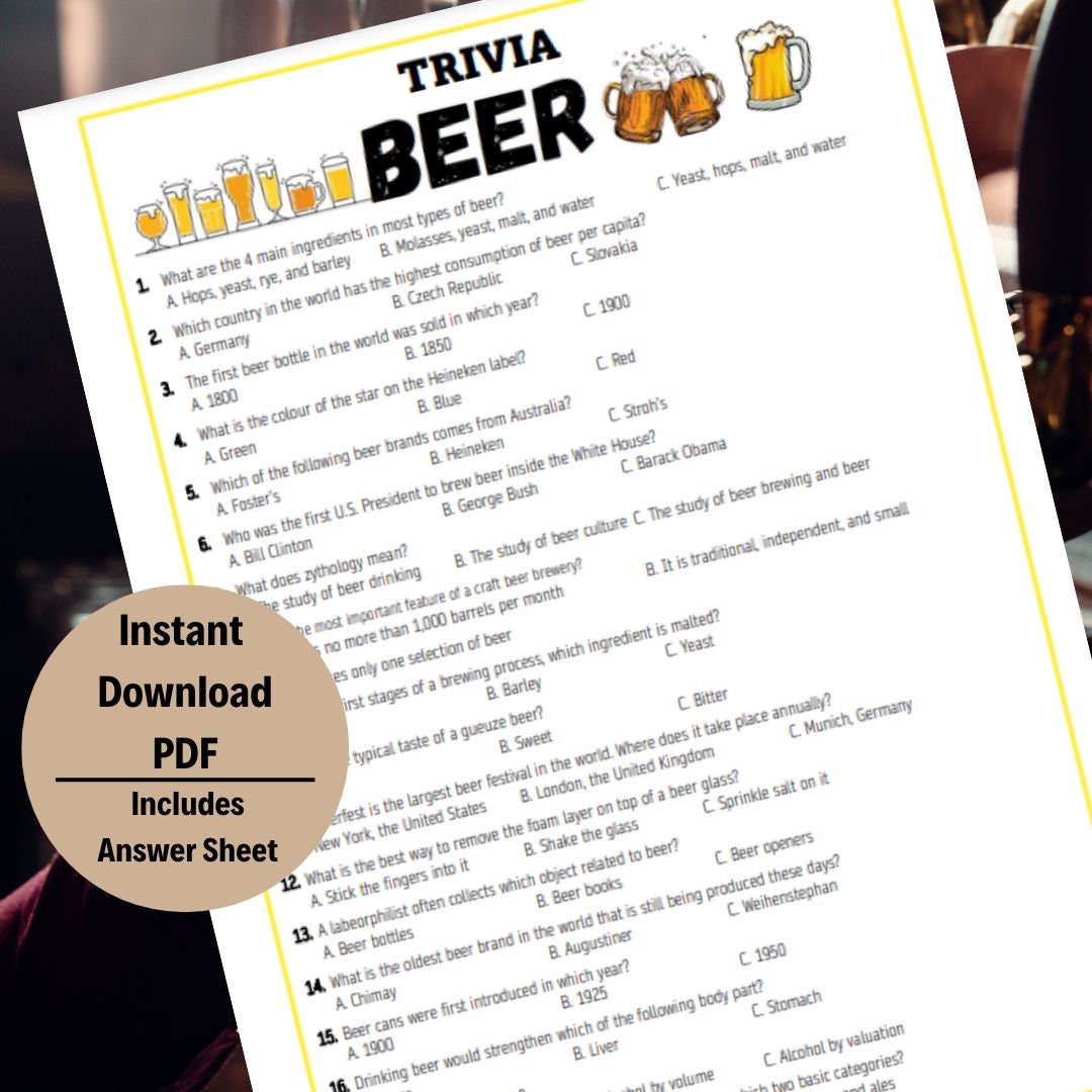Beer Trivia Printable Beer Trivia Game beer Trivia Quiz Printable Games