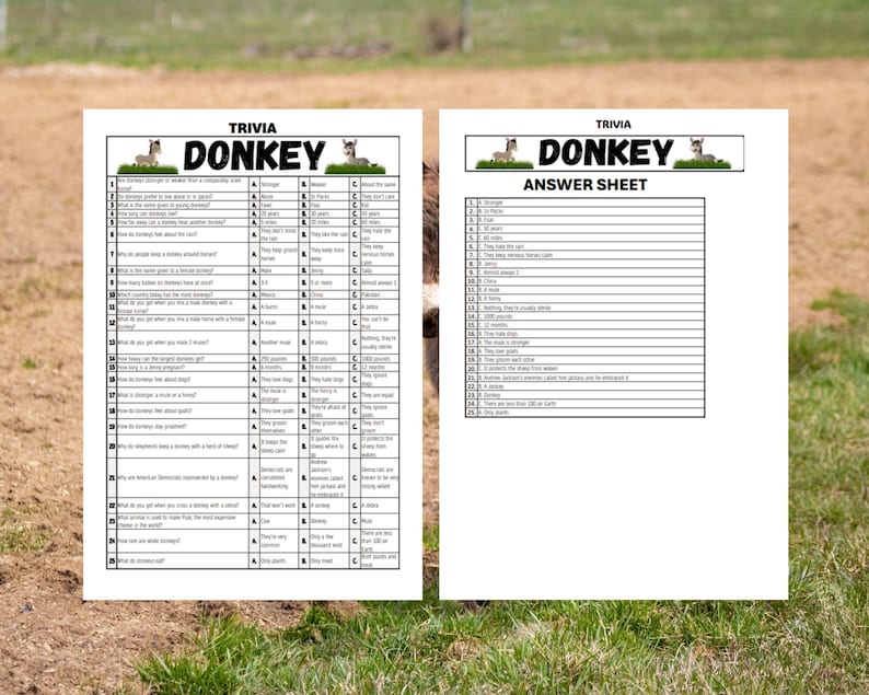 Donkey Trivia Game: Fun Animal Facts & Quizzes (digital Download) - Etsy