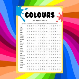 Hard Colours Word Search Printable: Fun Puzzle Game (PDF) - Etsy