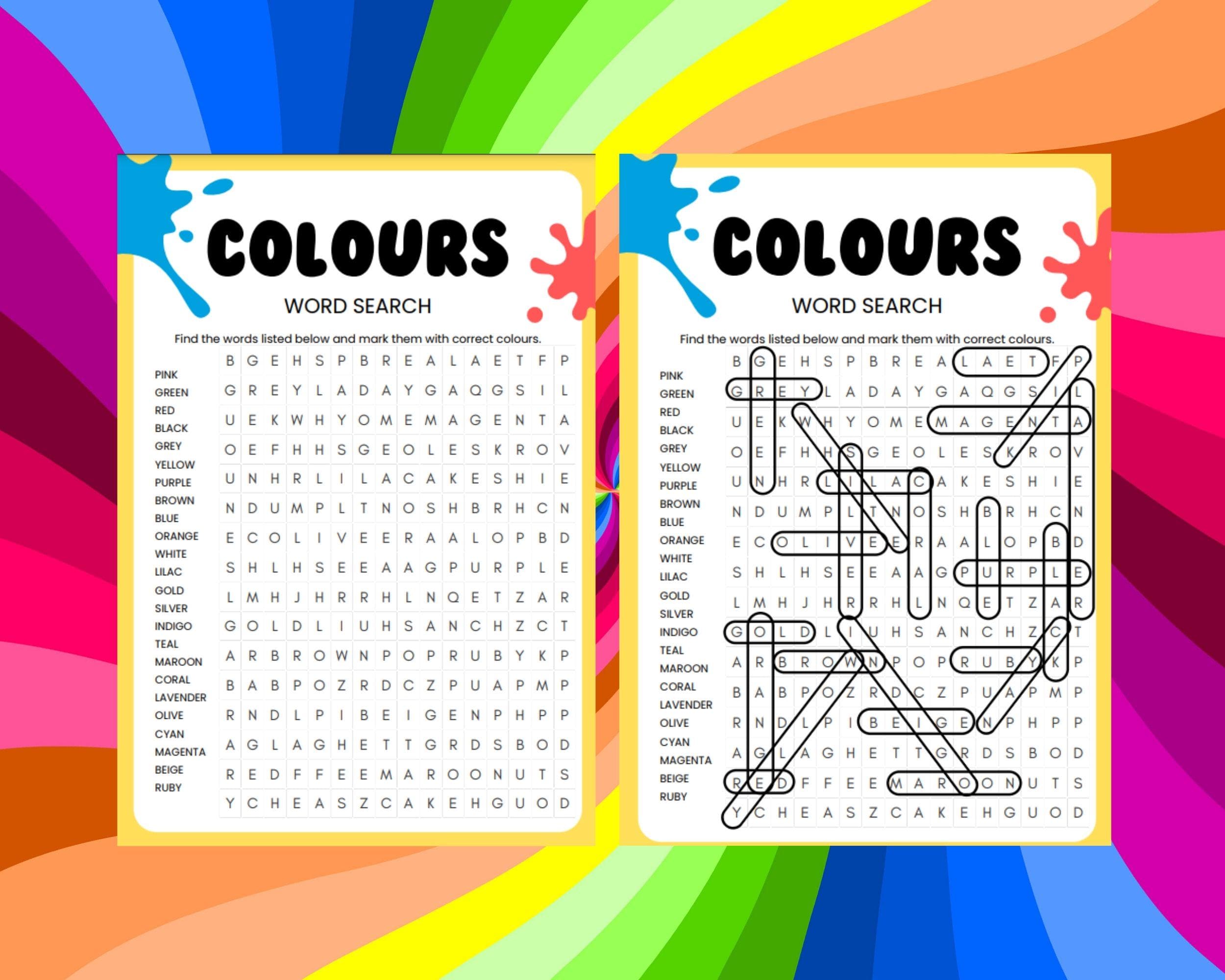 Hard Colours Word Search Printable | Word Search Games | Printable Word ...