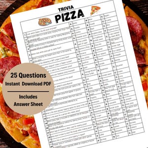 Pizza Trivia, Pizza Trivia Game, Pizza Party, Food Themed Trivia, Food Trivia, Printable Trivia, , Trivia Game, Trivia Quiz, Quiz Game Night
