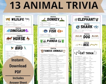 13 Animal Trivia Bundle, Animal Trivia, Animal Trivia Game, Fun Animal Trivia, Pub Trivia, Trivia Questions, Animal Facts, Trivia Games