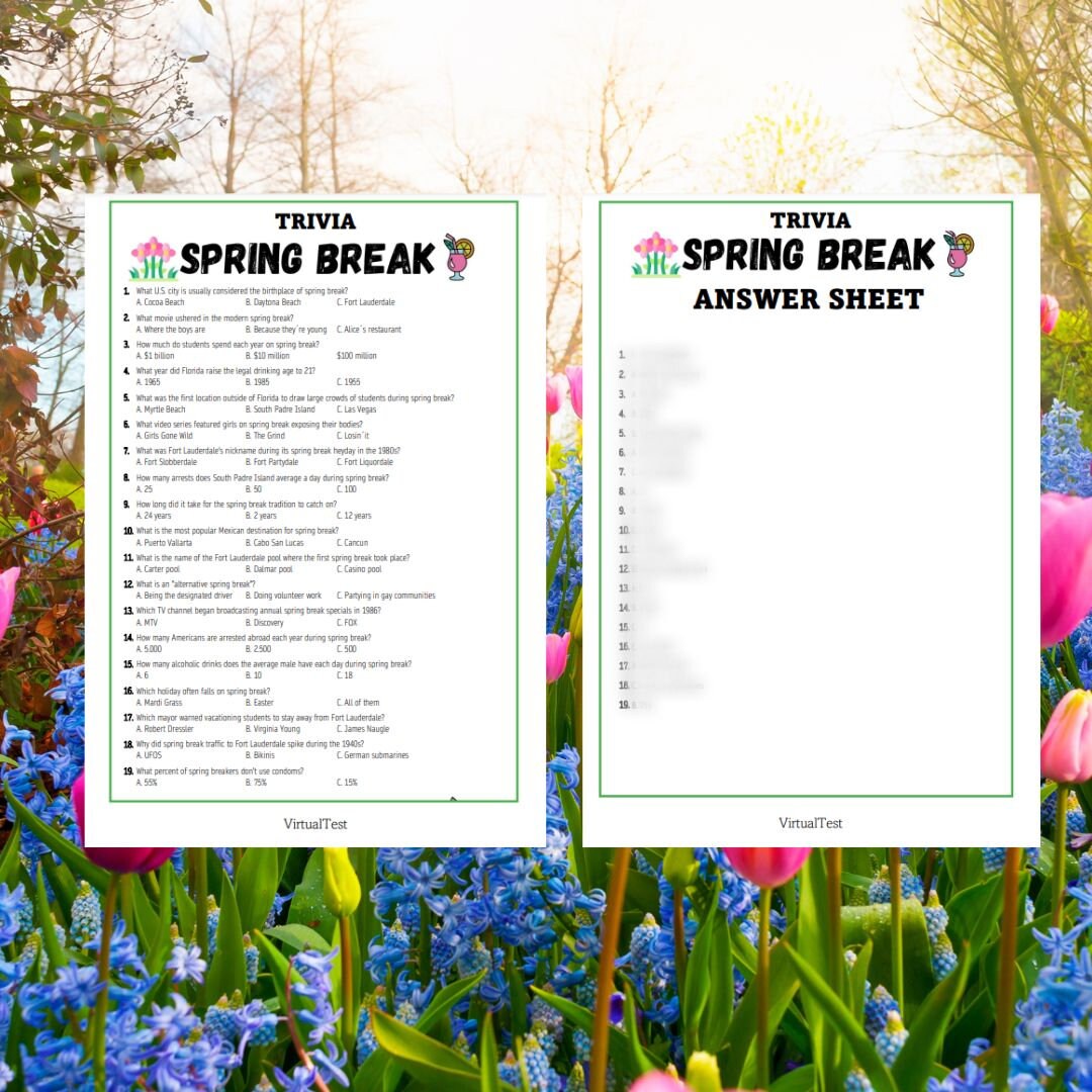 Spring Break Trivia Game Spring Break Trivia Printable Game Funny Game