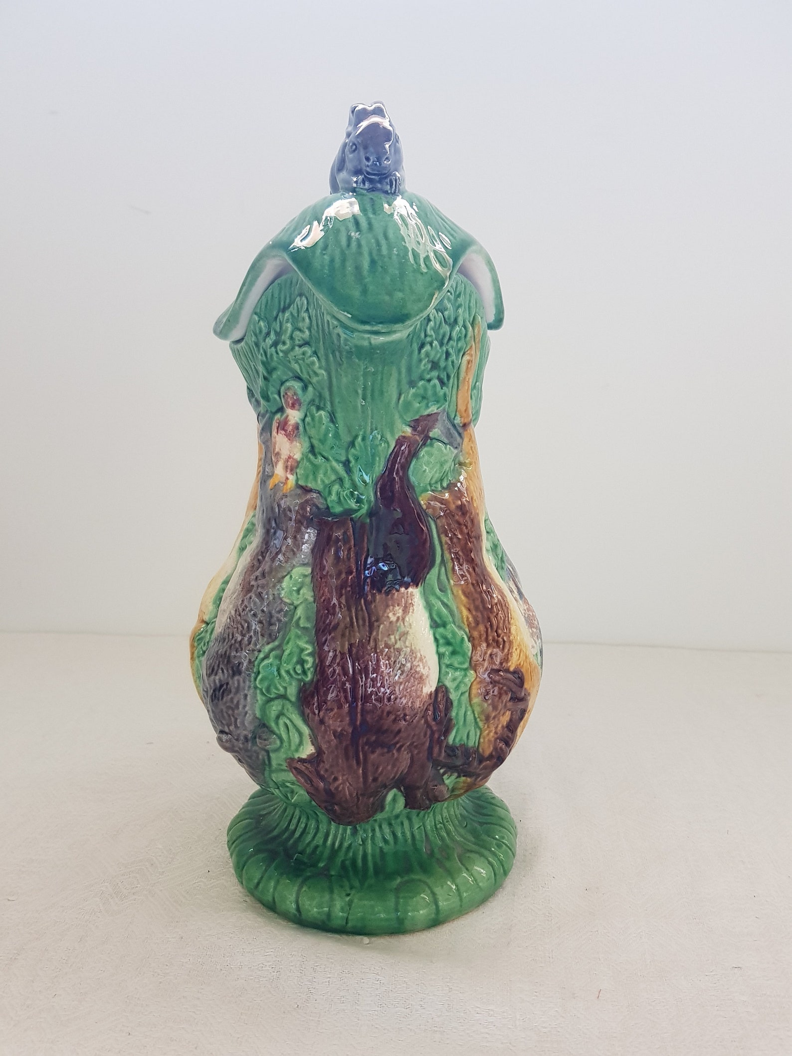 Majolica Pitcher Jug With Lid Hunt Theme Dog and Rabbit Old Etsy