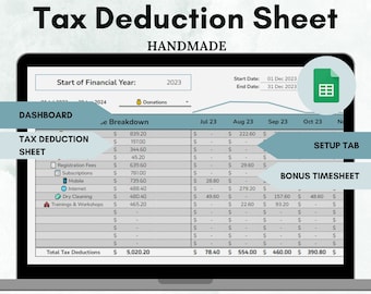 Google Sheets Tax Deduction Tracker | Small Business Expense Spreadsheet (Digital Download)