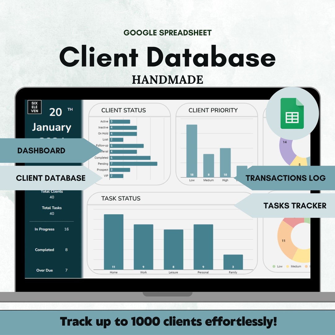 Client Tracker Spreadsheet | Business Dashboard Google Sheets | Task ...