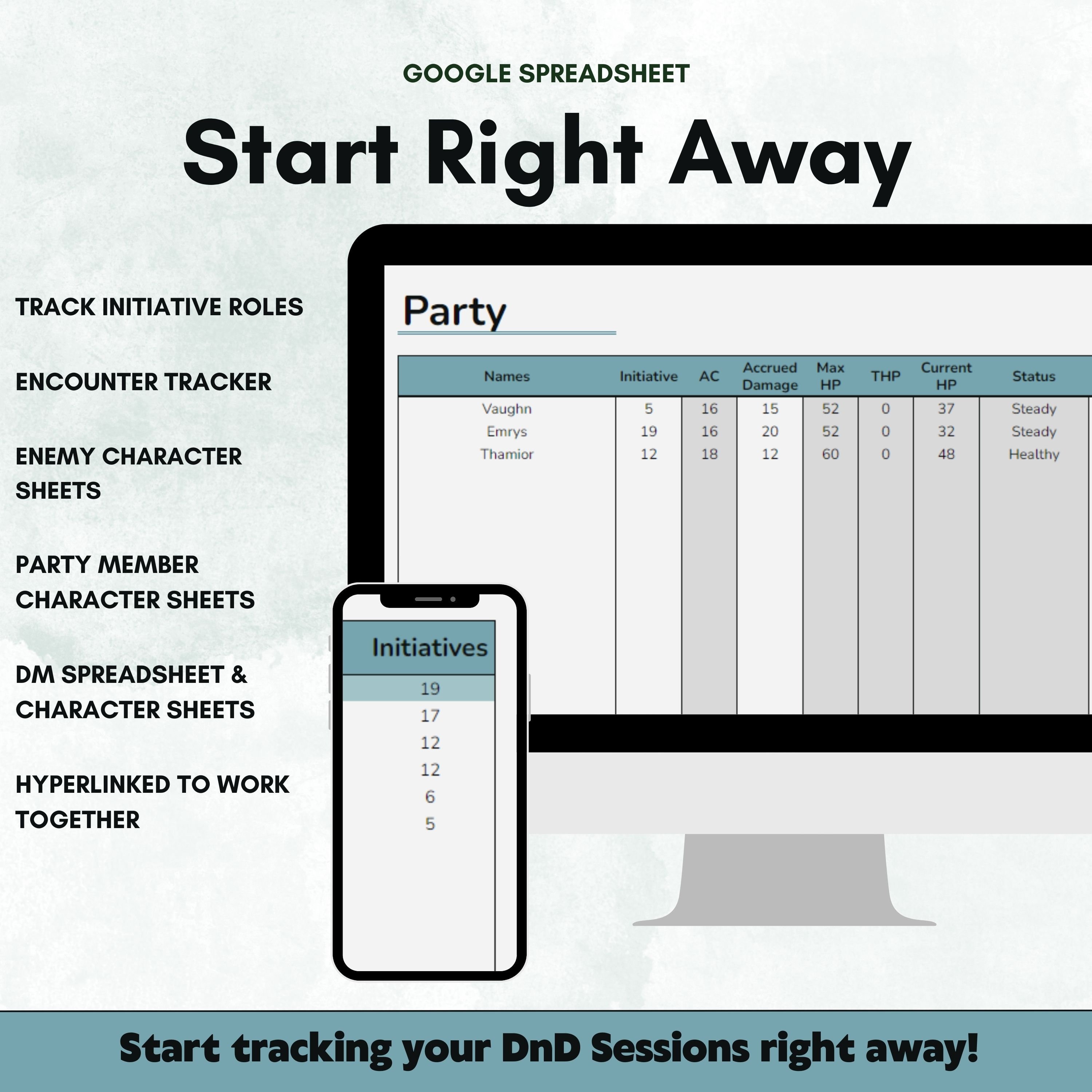 Dnd Initiative Tracker | Google Sheets Combat Tool (digital Download ...