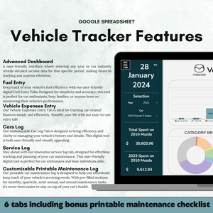 Car Maintenance Log Printable Maintenance Checklist Car Organizer Spreadsheet Vehicle Fuel &amp; Gas ...