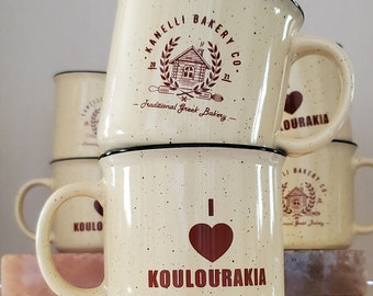 Koulourakia Ceramic Mug 15 oz | Fun Greek Ceramic Novelty Mug "I love Koulourakia" | Personalized Easter Butter Cookies Coffee Mug Gift Idea