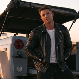Men&#39;s Black 100% Genuine Lambskin Leather Biker Jacket, Men&#39;s Black Leather Slim Fit Quilted Motorcycle Jacket, Leather Jacket, Gift For Him