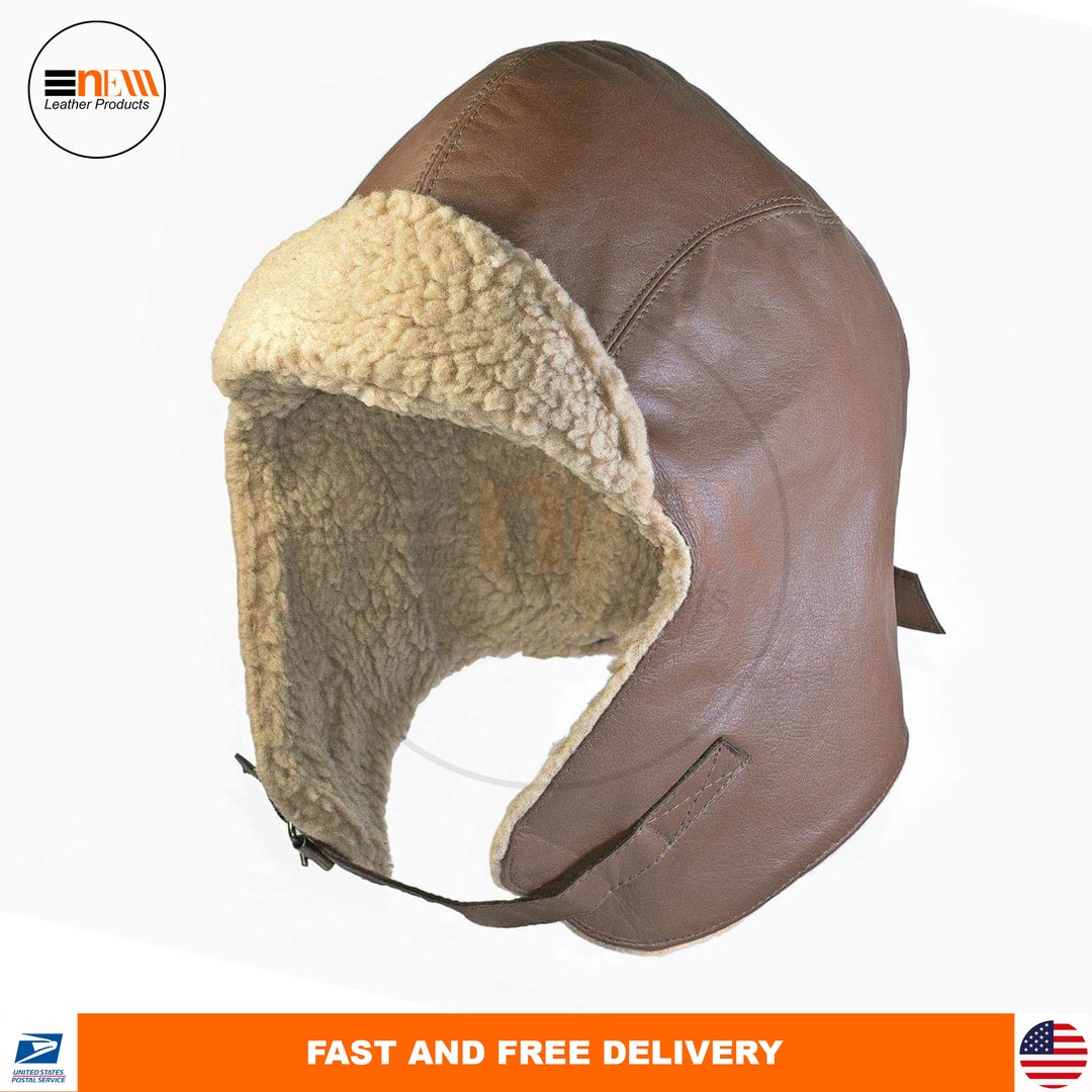 Kathmandu - leather aviator cap with detachable collar, men women caps