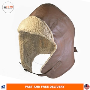Bomber Genuine Leather Hat Aviator Pilot Winter Ski Fur Military Army Airman Cap Cycling