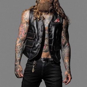 Men's Genuine Black Lambskin Leather Biker Vest, Men's Distressed Motorcycle Vest, Black Leather Vest, Sleeveless Jacket For Men, Gifts