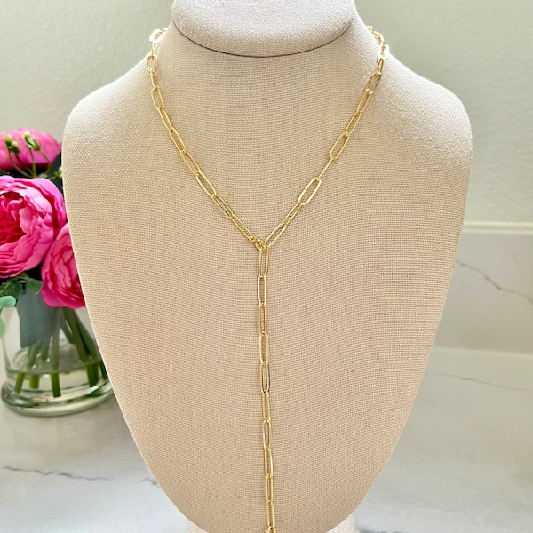 Paperclip Chain Lariat Necklace