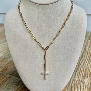 Chain and Cross Lariat Necklace