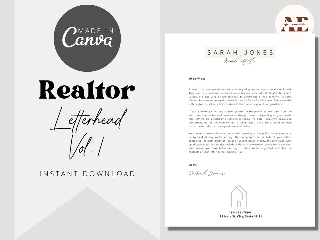 Realtor Letterhead Real Estate Letterhead Template for Realtors Canva