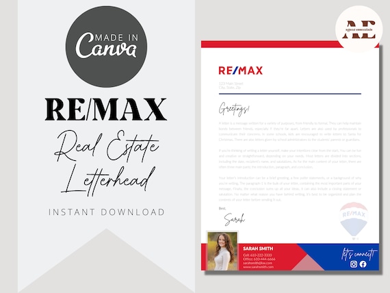 RE/MAX Letterhead Template Real Estate Letterhead Template | Etsy