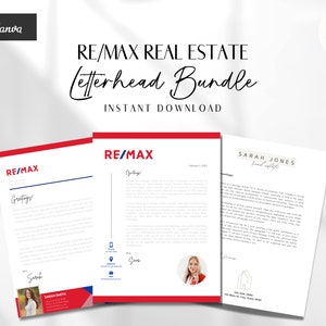 Pacote de papel timbrado RE/MAX | modelo de papel timbrado de imóveis | Para corretores de imóveis | Canva | Download instantâneo | Marketing Imobiliário