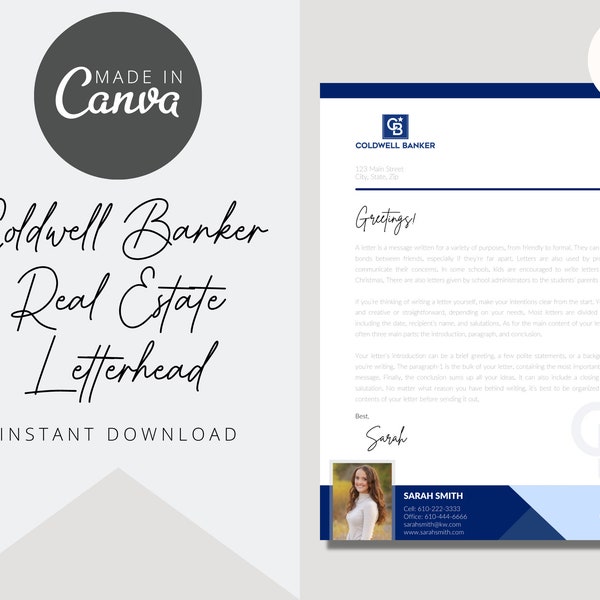 Coldwell Banker Letterhead | Real Estate Letterhead Template | For Realtors | Canva Template | Instant Download | Real Estate Marketing