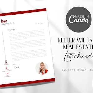 Keller Williams Letterhead / Plantilla de membrete inmobiliario / Para agentes inmobiliarios / Plantilla Canva / Descarga instantánea / Marketing inmobiliario / V2