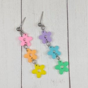 Rainbow Flower Dangles, Polymer Clay Earrings
