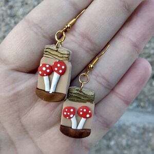 Mushroom Terrrarium Jar Earrings, Polymer Clay Earrings