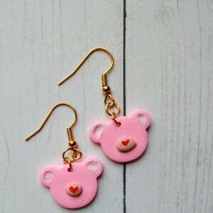 Pink Teddy Earrings, Polymer Clay Earrings