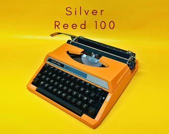 Working Typewriter Silver Reed 100 AZERTY Typewriter with Case Portable Typewriter 1970s Orange Typewriter Manual Gift Writer Office