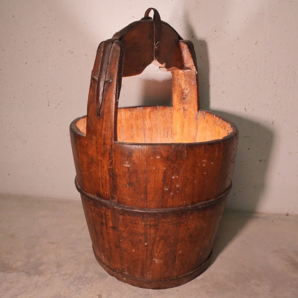 Wood Milk Bucket Vintage Etsy