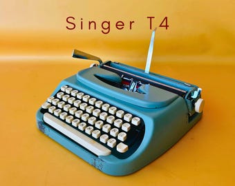 Working Typewriter Singer T4 Metal Blue Vintage Typewriter Spanish QWERTY Made in Holland 1960s Retro Office Gift Writer Manual Typewriter