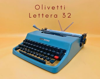 Working Typewriter Olivetti Lettera 32 Blue Typewriter Manual Typewriter no Case QWERTY Typewriter 1970 Writer Gift Journalist Office Gift
