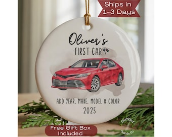 Adorno navideño personalizado para el primer coche, ideal para guardar la foto del primer coche. Adorno personalizado para coche nuevo, regalo para conductor novel. Adorno personalizado para el primer coche.