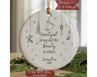 Custom Hair Stylist Christmas Ornament for Hairdresser Gift, Hairdresser Ornament Cosmetology Gift,  Hair Stylist Gift, Hair Salon Ornament