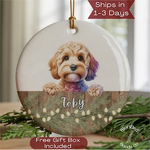 Cockapoo Personalized Name Ornament, Cockapoo Watercolor Image Ornament, Dog Name Ornament Dog Ornament, Dog Lover Ornament Dog Mom Ornament
