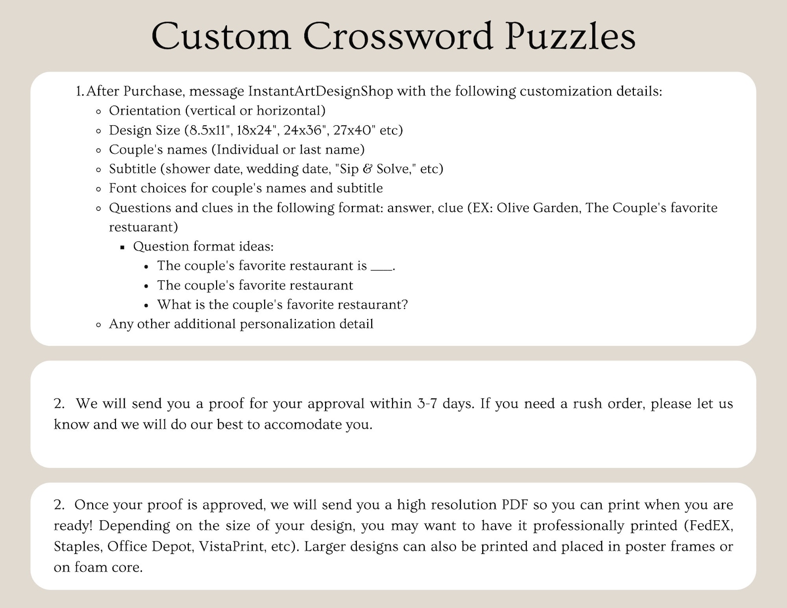 Custom Wedding Crossword Puzzle Cocktail Hour Wedding or Etsy