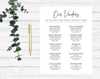 Wedding Vendor Organizer and Contact List Template