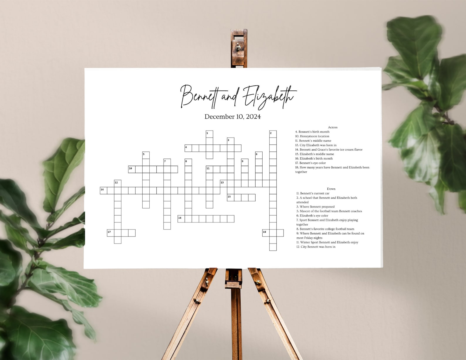 Custom Wedding Crossword Puzzle Cocktail Hour Wedding or Etsy