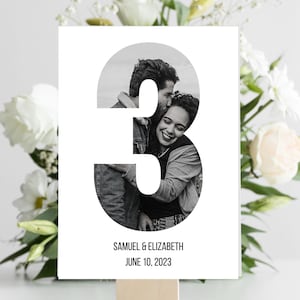 Custom Personalized Photo Picture Table Number for Wedding, Event, Engagement Party, Rehersal Dinner Digital Template