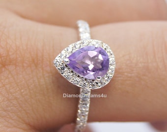 Amethyst Ring, 925 Sterling Silver Ring, Pear Shape Amethyst Ring, Amethyst Wedding Ring for Women, Amethyst Jewelry Ring, Mothers Day Gift