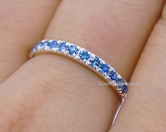 Natural Sapphire Band, 14k Gold Band, Sapphire Half Eternity Band, Matching Band, Stacking Band, Promise Ring, Pava Ring, Wedding Band
