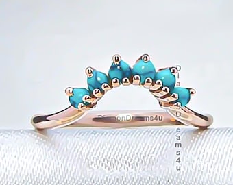 Turquoise Band, 14k Rose Gold Ring, Turquoise Wedding Band, Curved Turquoise Ring, Turquoise Half Eternity Matching Band, Mothers Day Gift