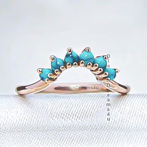 Anillo de turquesa, oro rosa de 14k, alianza de boda de turquesa, anillo curvo de turquesa, media alianza de turquesa a juego, regalo para el Día de la Madre