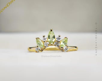 Peridot Curved Wedding Band, Stackable Matching Band, 14k Curved Gold Band, August Birthstone, Engagement Ring Promise Ring Mothers Day gift